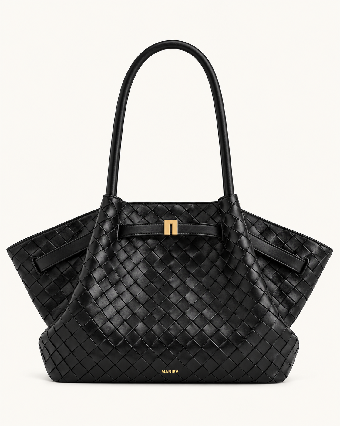 Hana Medium Weave Texture Tote Bag - Black