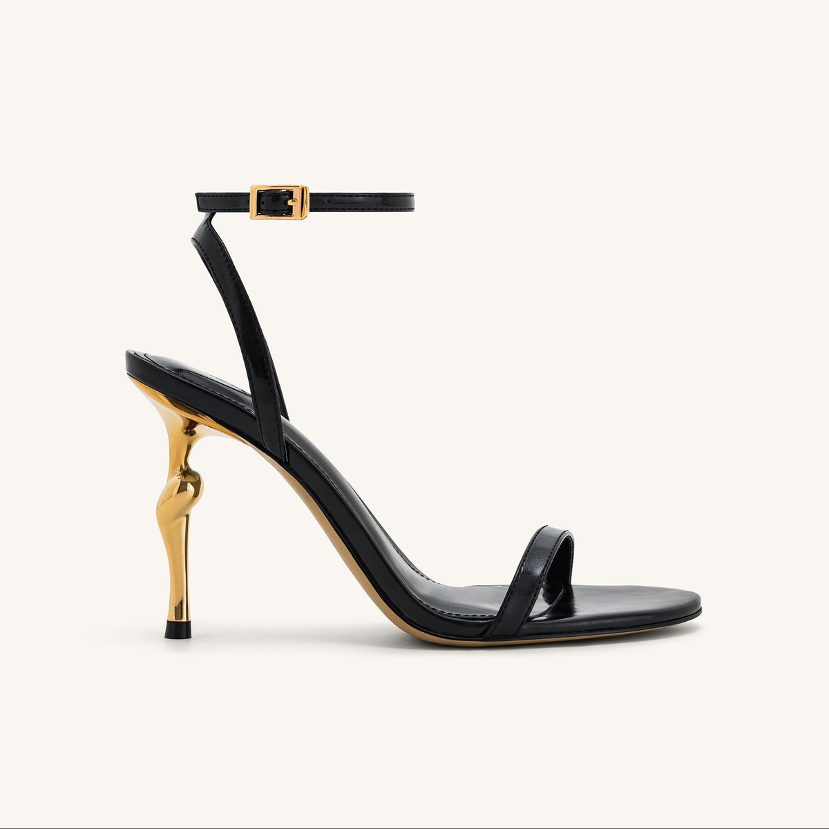 Alivia Gold Metal Heel Sandals - Black