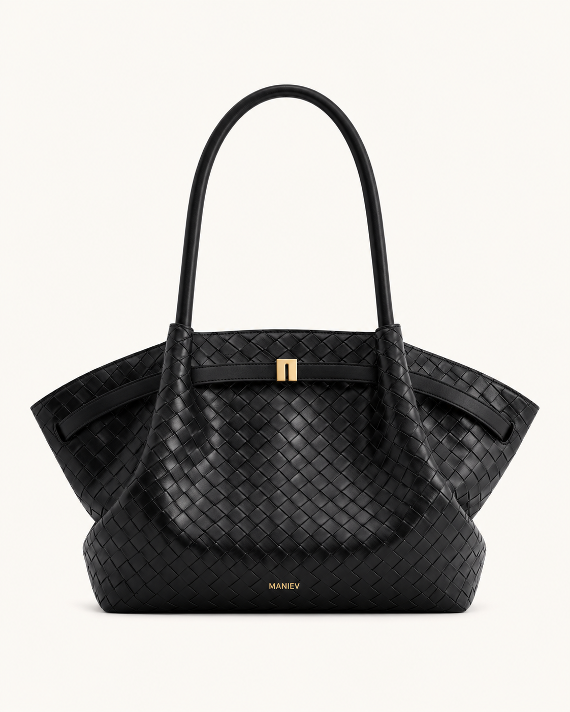 Hana Large Weave Texture Tote Bag - Black