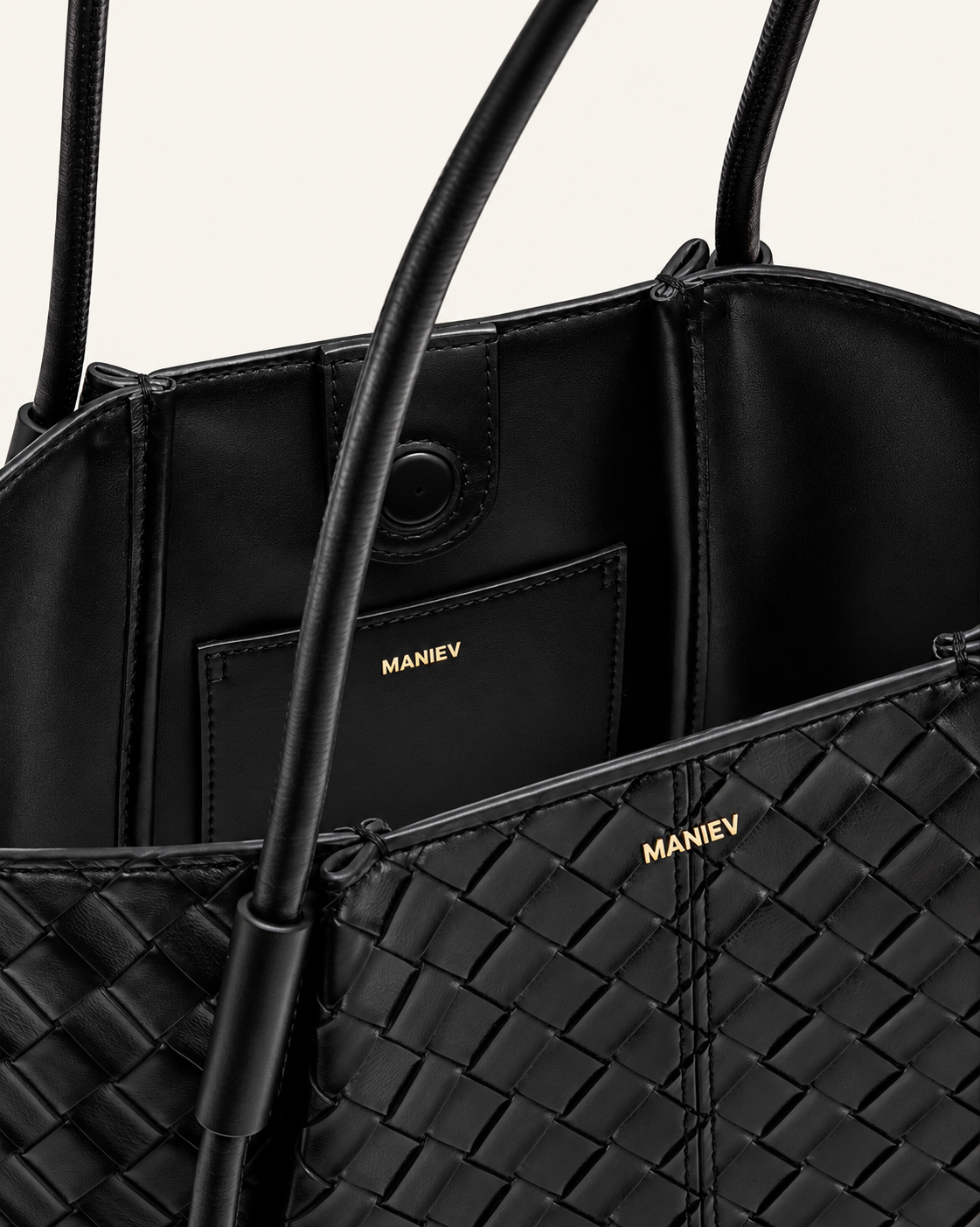 Nala Wide Weave Texture Tote Bag - Black