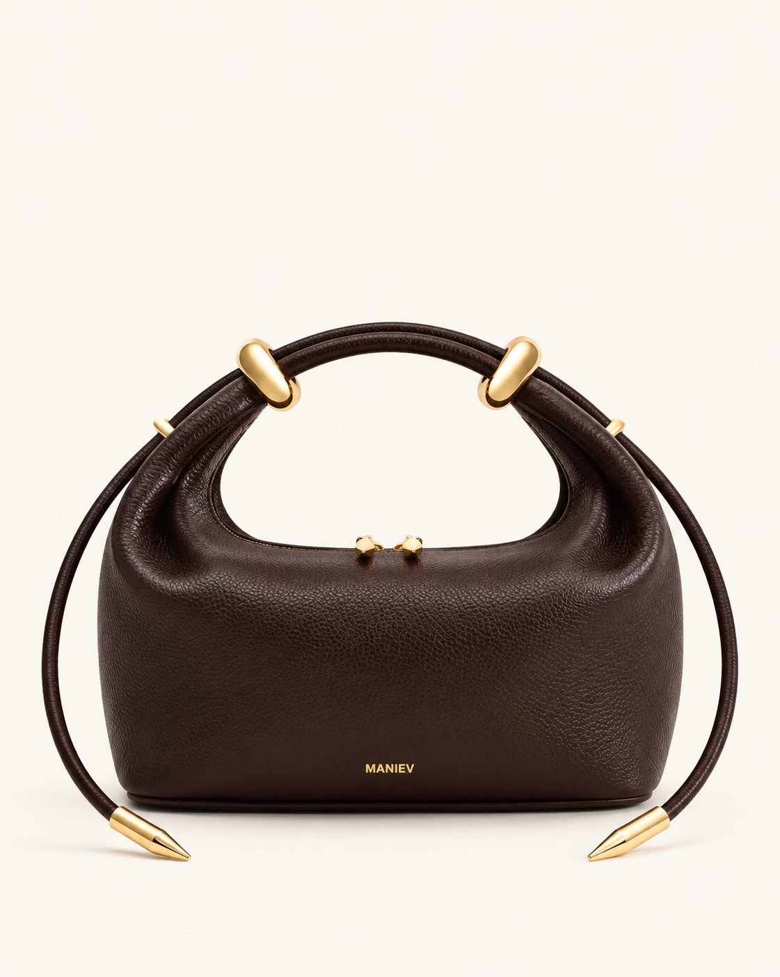 Ellie Metal Ring Embellished Top Handle Bag - Dark Brown