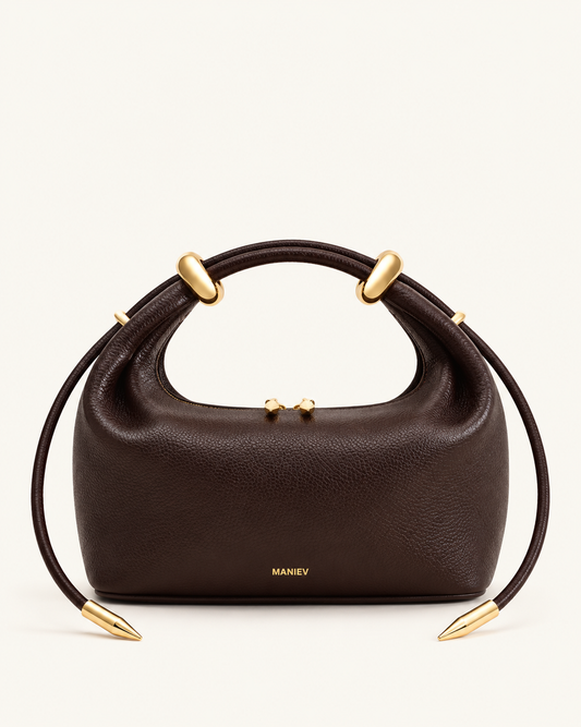 Ellie Metal Ring Embellished Top Handle Bag - Dark Brown
