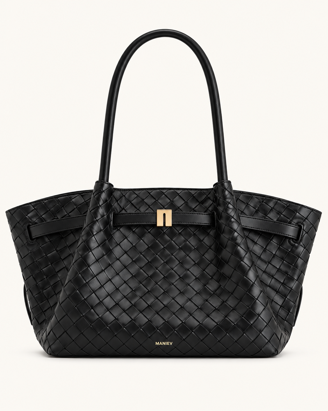 Hana Medium Weave Texture Tote Bag - Black