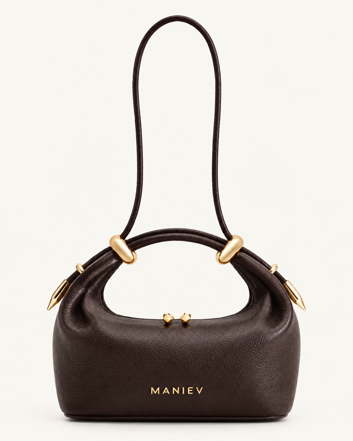 Ellie Metal Ring Embellished Top Handle Bag - Dark Brown