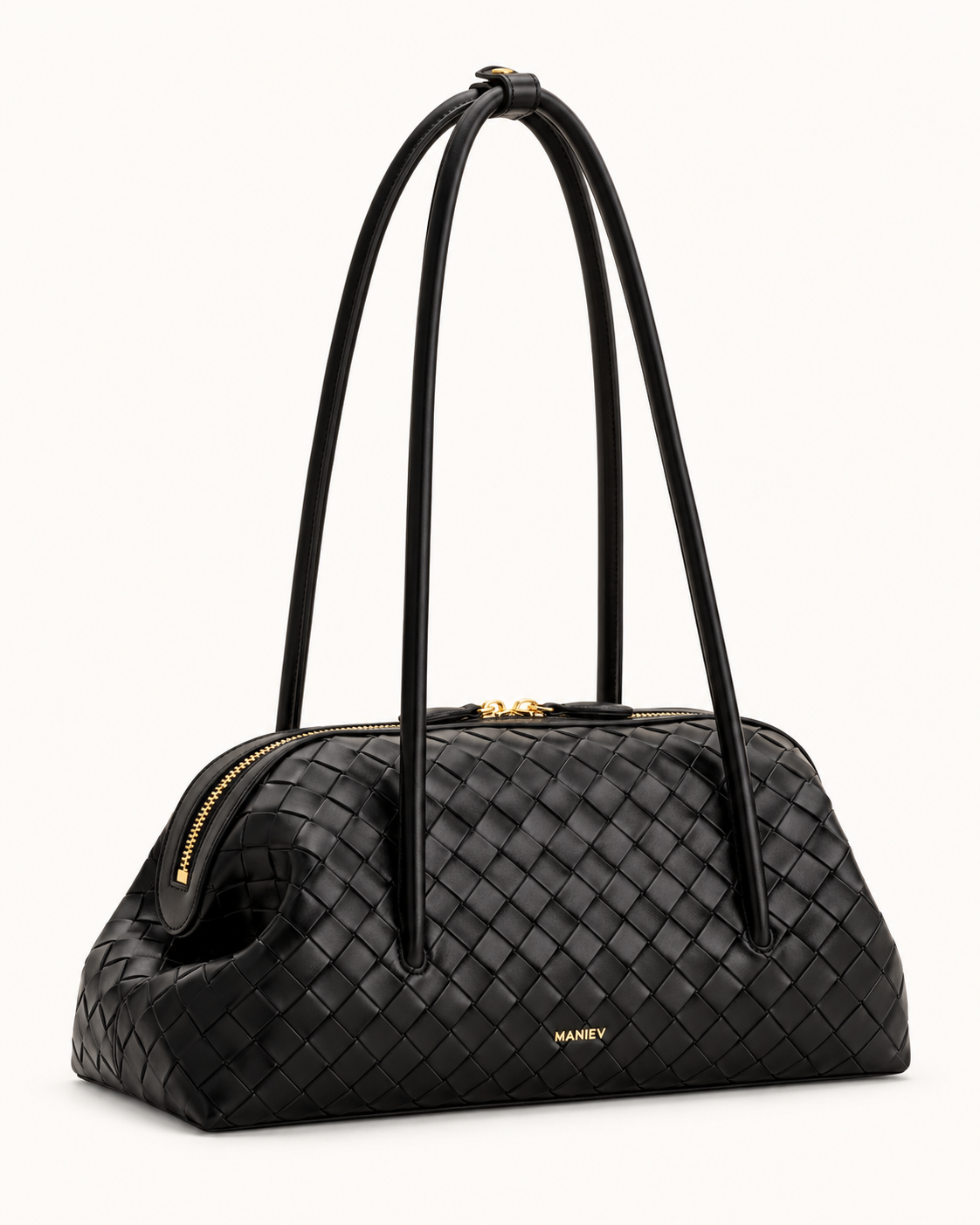 Aveline Woven Textured Shoulder Bag - Black