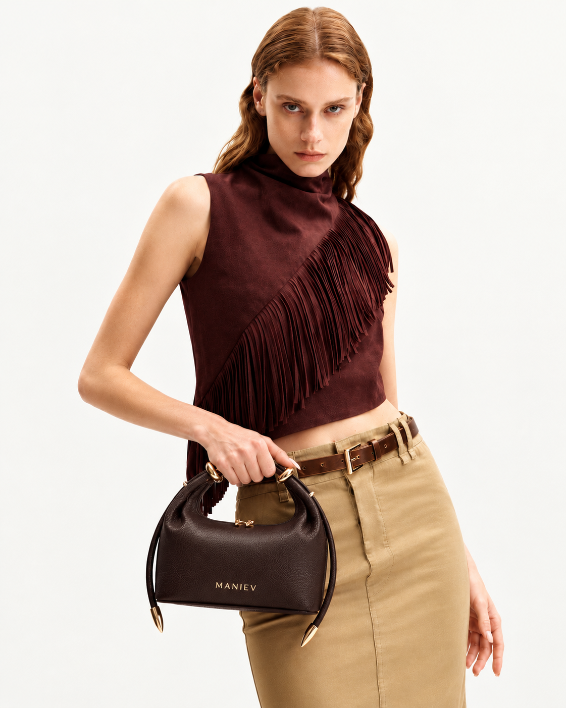 Ellie Metal Ring Embellished Top Handle Bag - Dark Brown