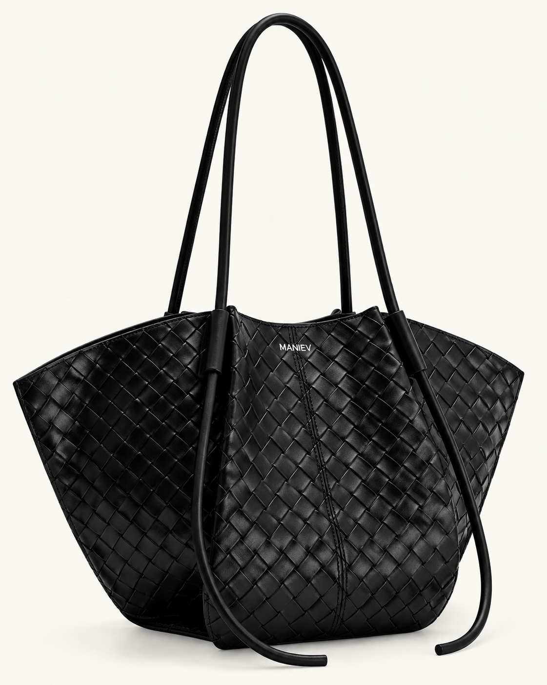 Nala Wide Weave Texture Tote Bag - Black
