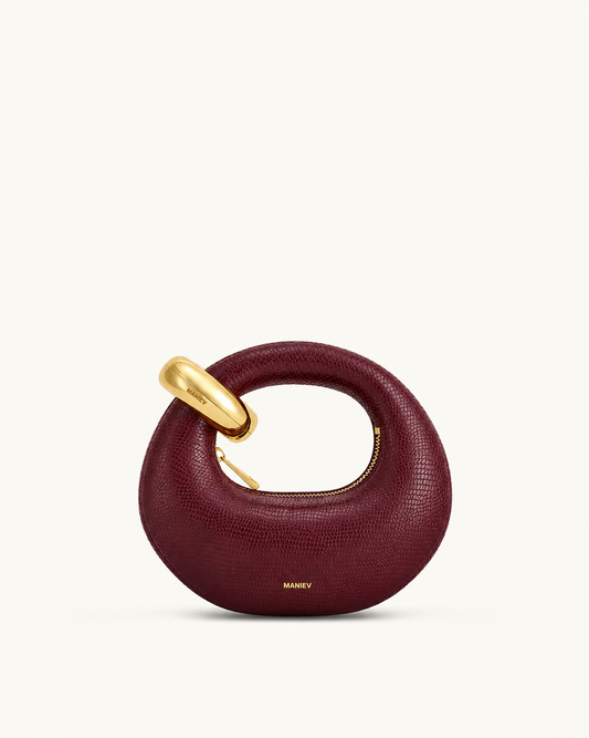 Abacus Faux Snake-Effect Mini Top Handle Bag - Burgundy