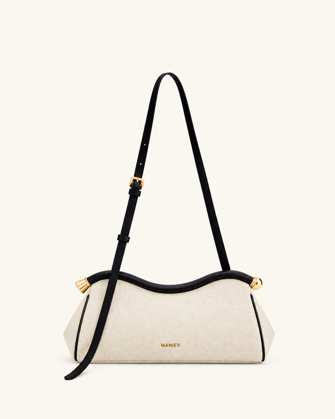 Naomi Curved Shoulder Bag - Black Canvas