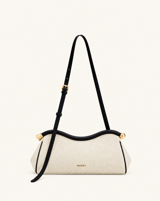 Naomi Curved Shoulder Bag - Black Canvas