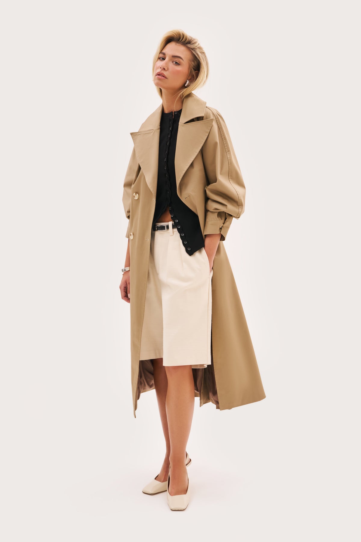 Sloane Hooded Trench Coat - Beige