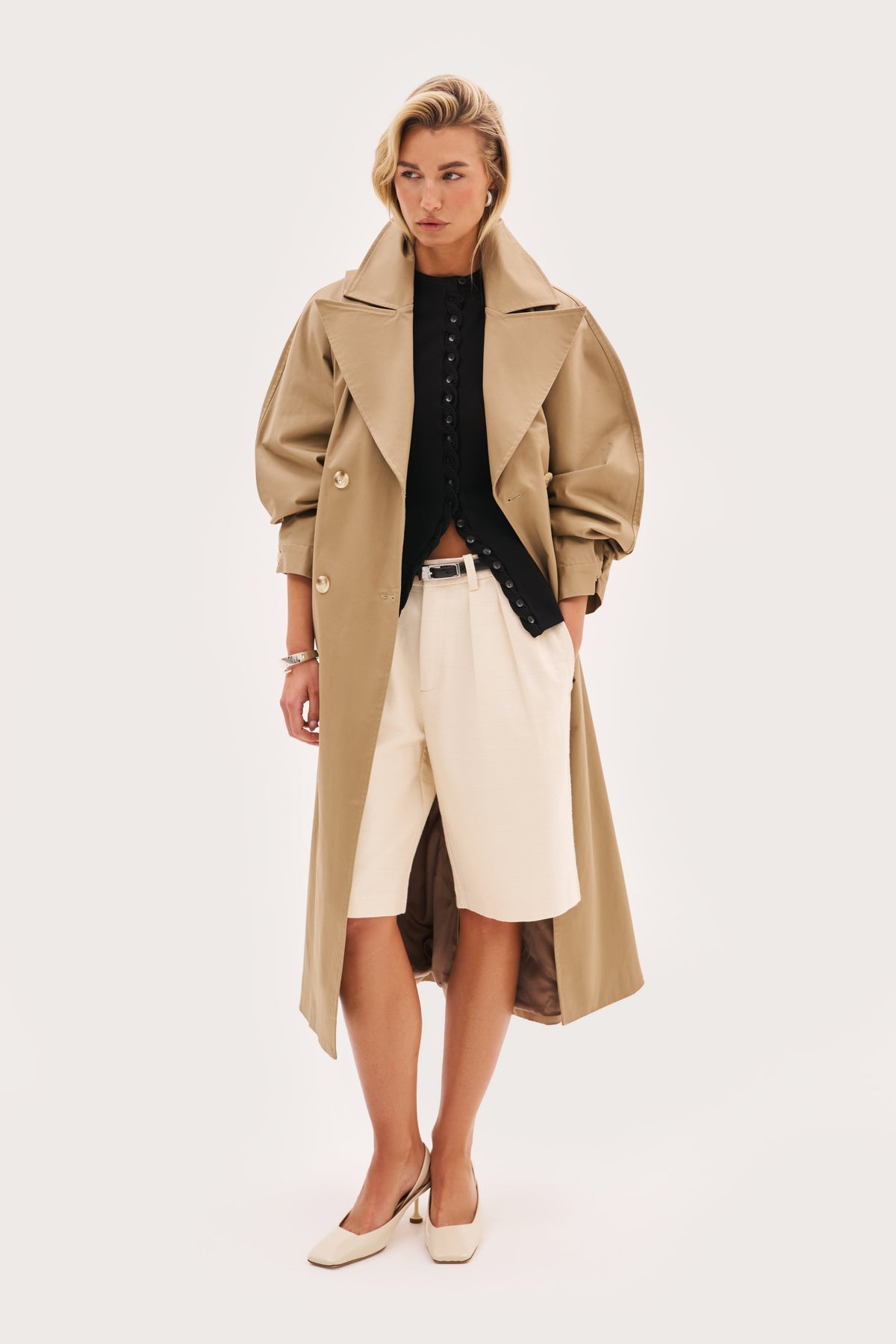 Sloane Hooded Trench Coat - Beige