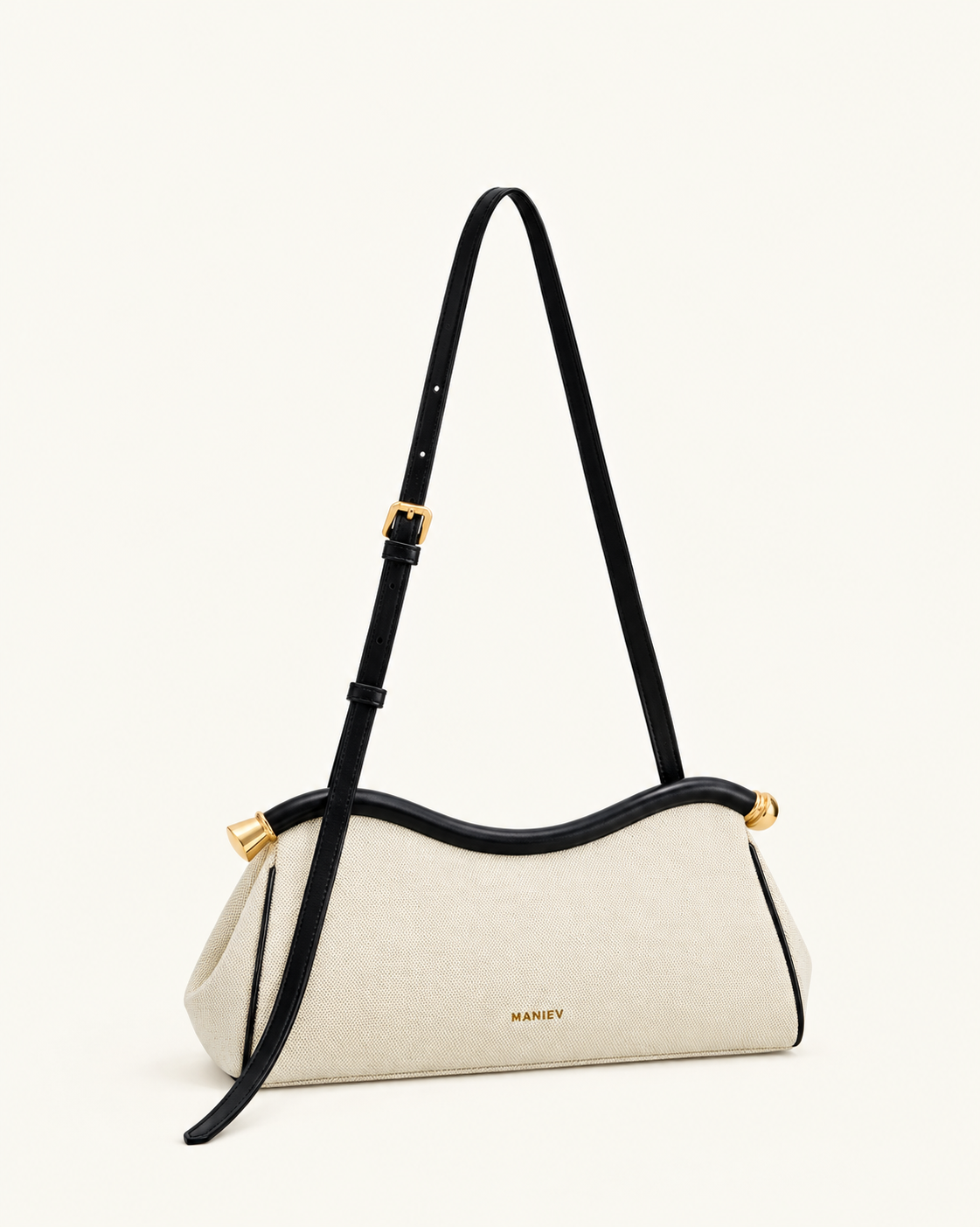 Naomi Curved Shoulder Bag - Black Canvas