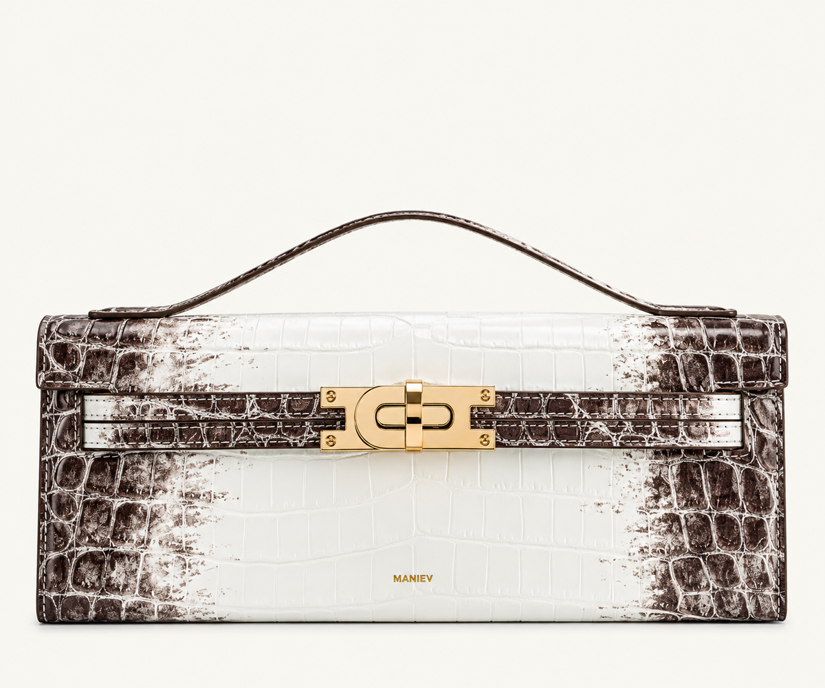 Bria Structured Top Handle Bag - White Croc
