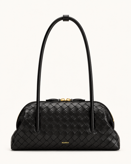 Aveline Woven Textured Shoulder Bag - Black