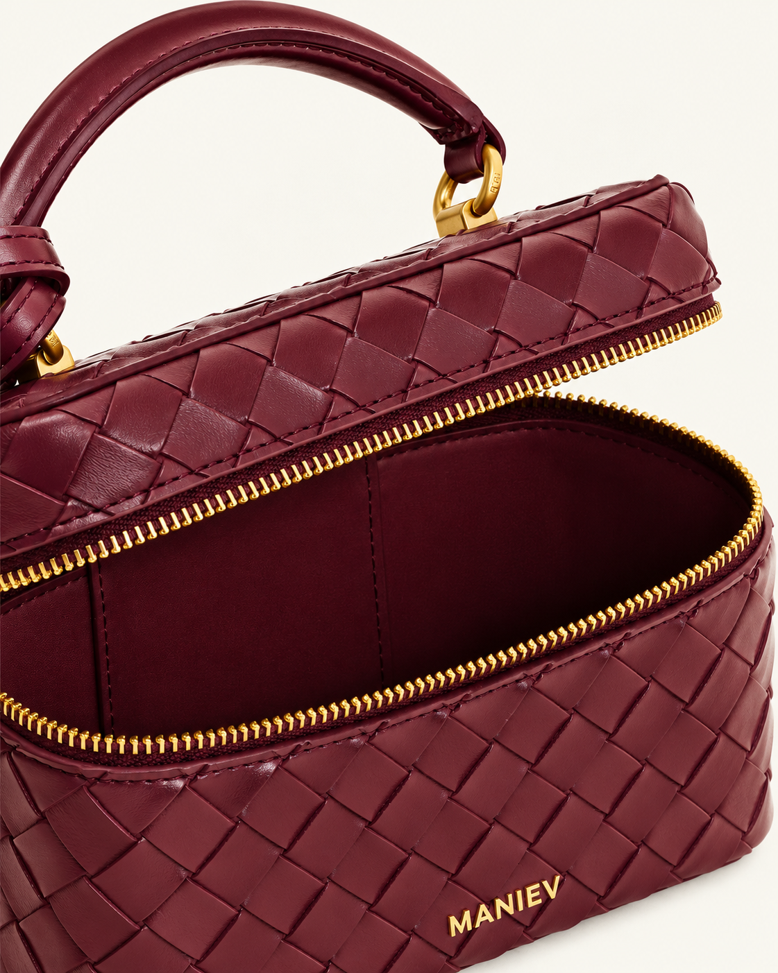 Cleo Woven Texture Box Shape Top Handle Bag - Claret