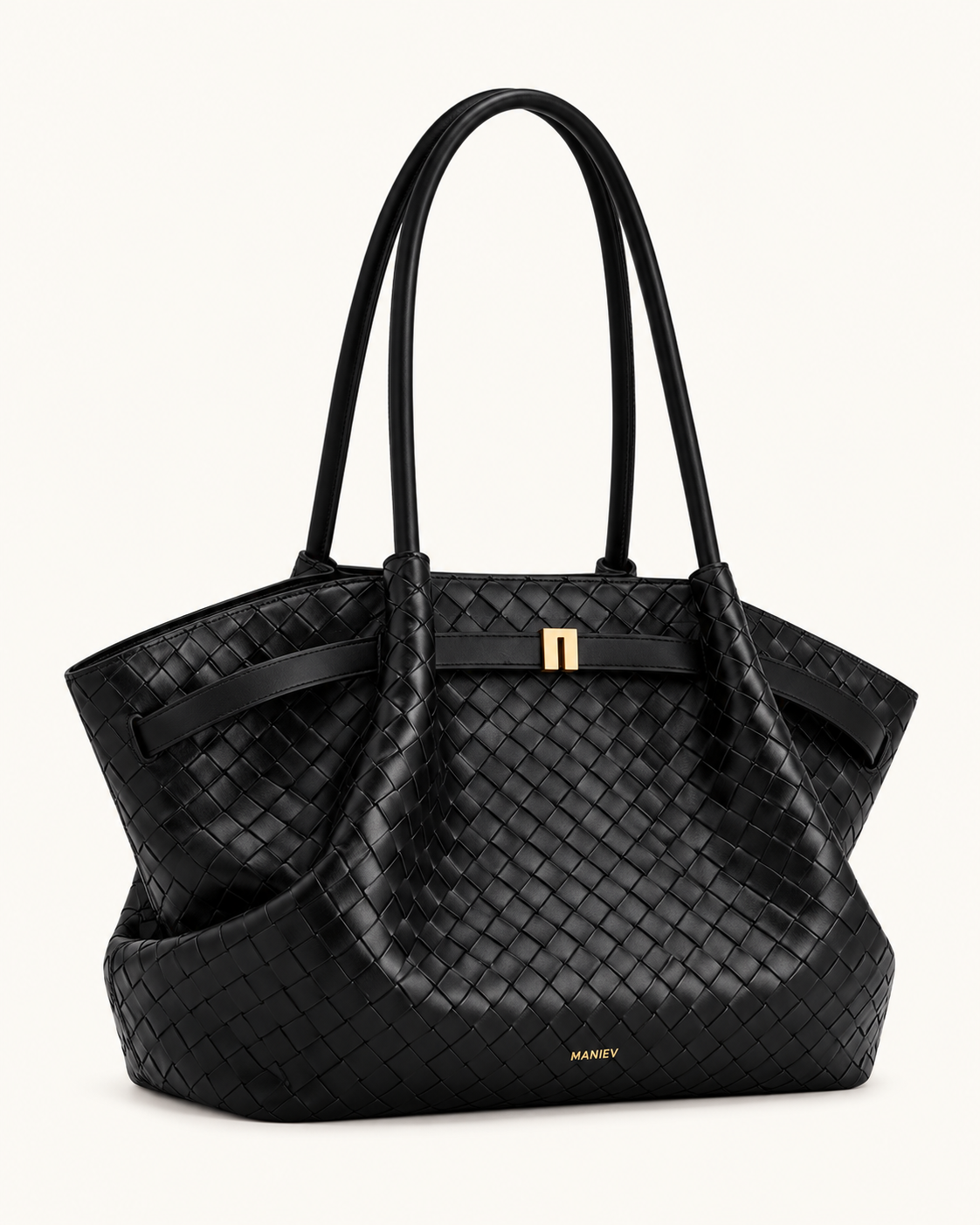 Hana Large Weave Texture Tote Bag - Black