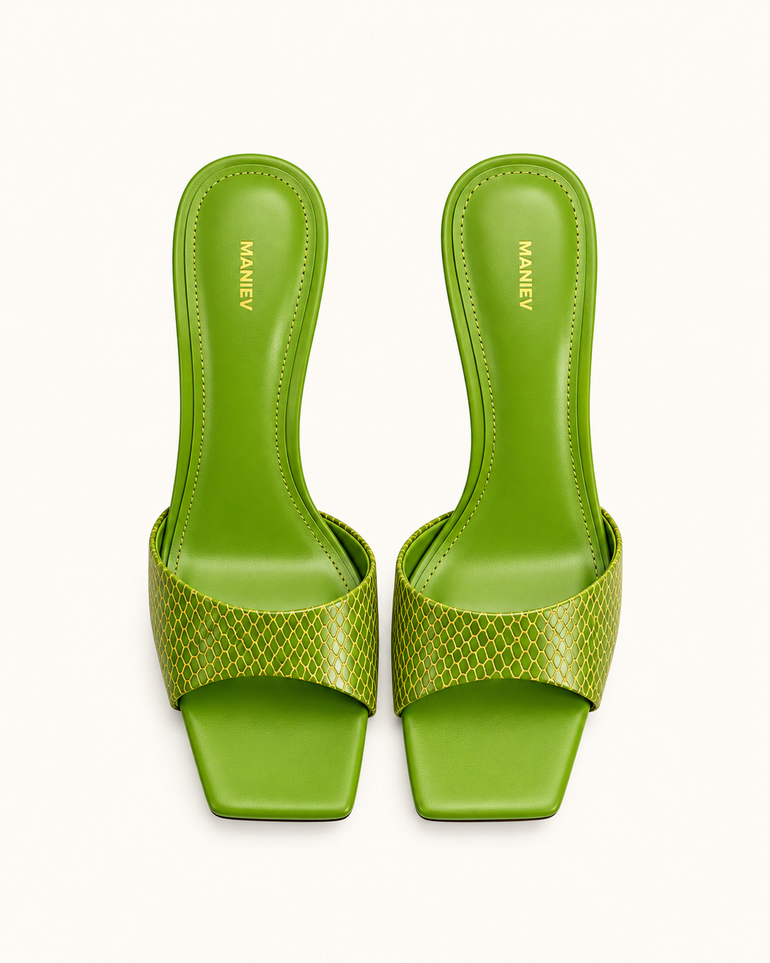 Hannah Snakeskin Heel Mules - Green