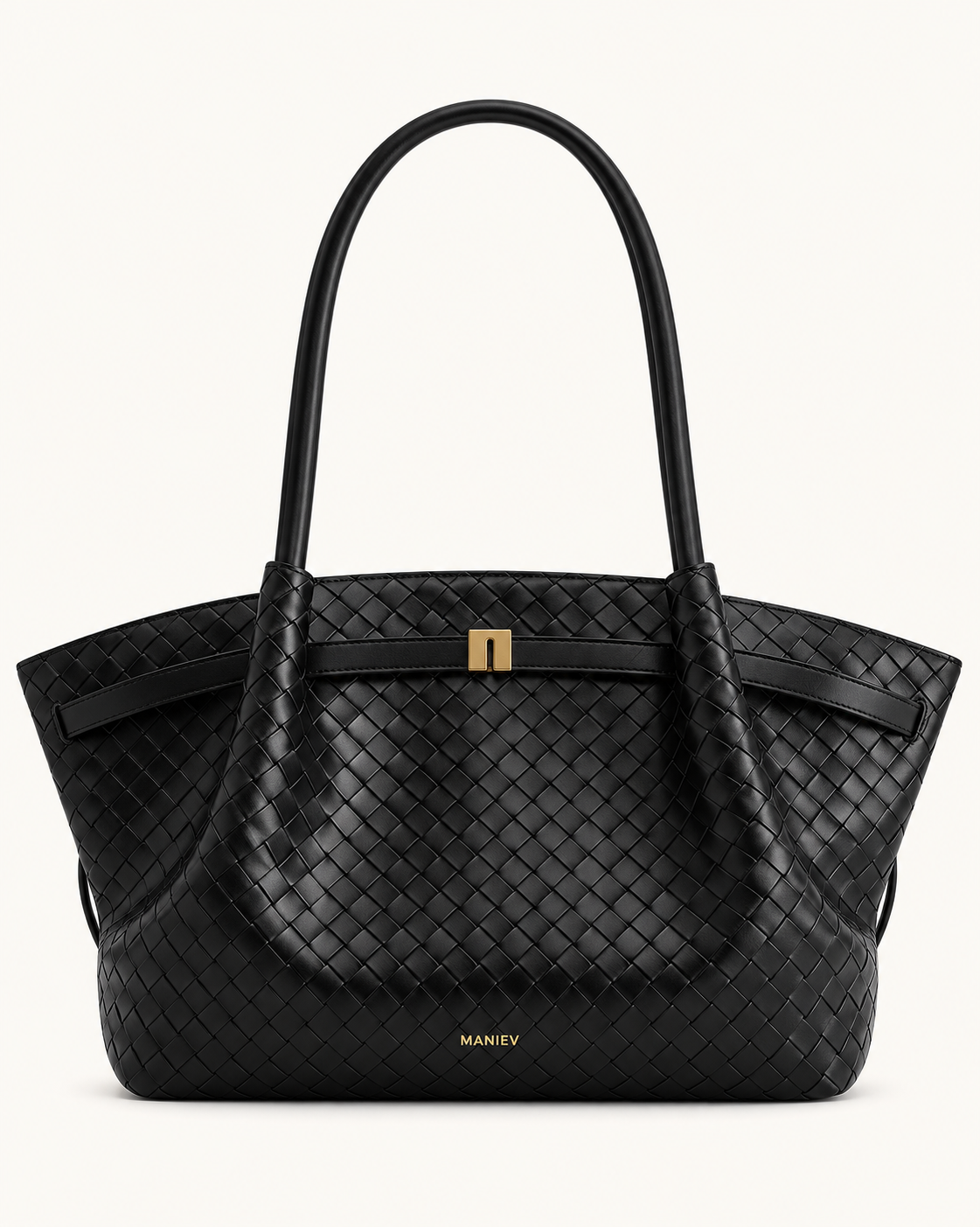 Hana Large Weave Texture Tote Bag - Black